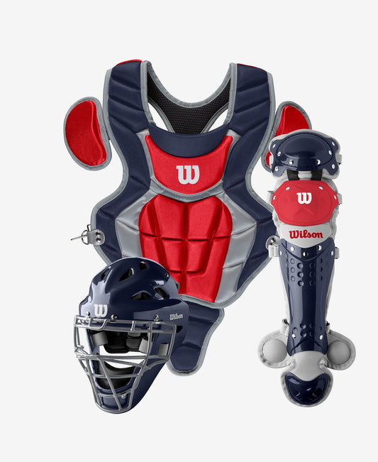 Wilson C200 YOUTH CATCHER'S GEAR KIT- NAVY/SCARLET